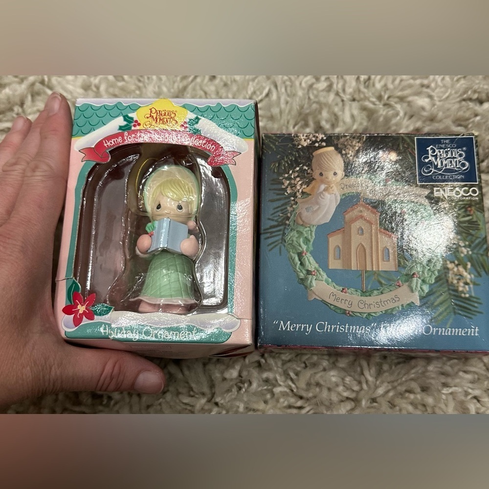 Enesco Precious Moments Chapel Ornament 1992 and 1995 Home for the Holidays